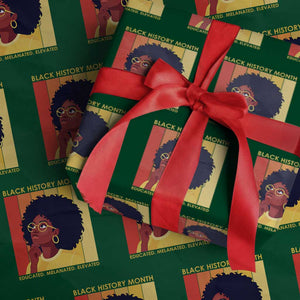 Black History Month Afro Woman Wrapping Paper Roll Educated Melanated Elevated African American Empowerment TS02 Green Print Your Wear