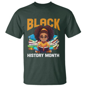 Black History Month T Shirt Girl Reading Book African Pride Melanin TS09 Dark Forest Green Printyourwear