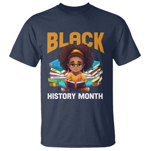 Black History Month T Shirt Girl Reading Book African Pride Melanin TS09 Navy Printyourwear