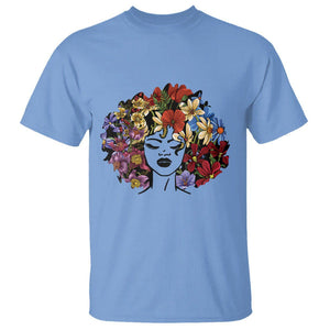 Black History Themed T Shirt For Women Afro Flower Hair Juneteenth TS01 Carolina Blue Printyourwear