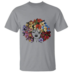 Black History Themed T Shirt For Women Afro Flower Hair Juneteenth TS01 Sport Gray Printyourwear