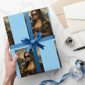 Black Mona Lisa African American Wrapping Paper Roll Black History Month TS12 Light Blue Print Your Wear
