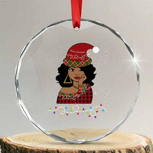 Black Santa African American Xmas Crystal Glass Ornament Sassy Afro Queen Black Woman TS10 Transparent Glass 3'' Circle Print Your Wear