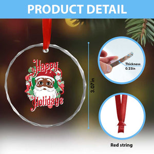 Black Santa Crystal Glass Ornament Happy Holidays African American Santa TS09 Print Your Wear
