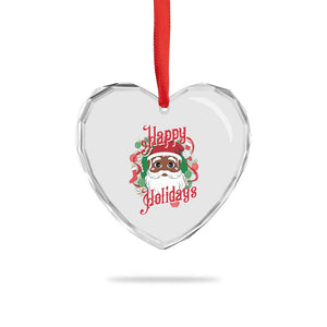 Black Santa Heart Crystal Glass Ornament Happy Holidays African American Santa TS09 Print Your Wear