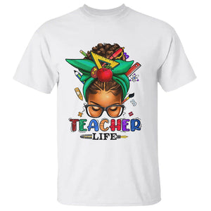 Black Teacher Life Messy Bun African American Educate T Shirt TS09 White Printyourwear