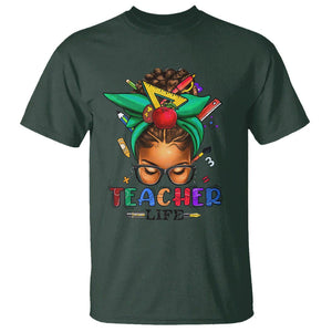 Black Teacher Life Messy Bun African American Educate T Shirt TS09 Dark Forest Green Printyourwear