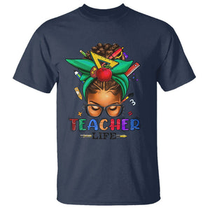 Black Teacher Life Messy Bun African American Educate T Shirt TS09 Navy Printyourwear