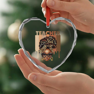 Black Teacher Magic Heart Crystal Glass Ornament Black History Month Afro Hair Melanin TS02 Print Your Wear