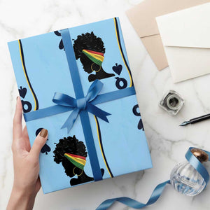 Black Woman Gift Wrapping Paper Roll Melanin Queen Card TS12 Light Blue Print Your Wear