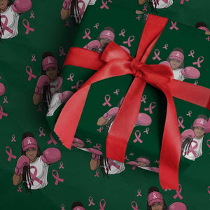 Black Women Fight Breast Cancer Awareness Wrapping Paper Roll Pink Ribbon African American TS10 Green Print Your Wear