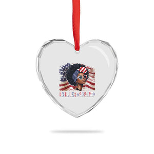 Blessed Black Queen Afro American Flag Heart Crystal Glass Ornament Patriotic Juneteenth 4th of July