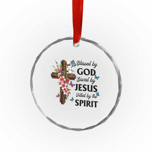 Blessed By God Saved By Jesus Crystal Glass Ornament Floral Cross Christian Faith Inspirational TS10 Print Your Wear