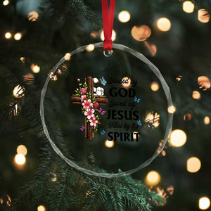 Blessed By God Saved By Jesus Crystal Glass Ornament Floral Cross Christian Faith Inspirational TS10 Print Your Wear