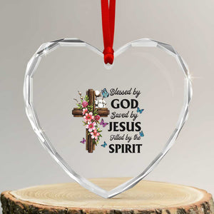 Blessed By God Saved By Jesus Heart Crystal Glass Ornament Floral Cross Christian Faith Inspirational TS10 Transparent Glass 3'' Heart Print Your Wear