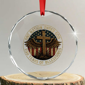 Blessings America 250 Years Crystal Glass Ornament One Nation Under God USA 250th Anniversary Patriotic Cross TS10 Transparent Glass 3'' Circle Print Your Wear