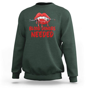 Blood Donors Needed Funny Vampire Lip Sweatshirt TS09 Dark Forest Green Printyourwear