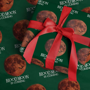 Blood Moon Is Coming Spooky Halloween Wrapping Paper Roll Flying Bats Gothic Dark Horror Graphic TS02 Green Print Your Wear