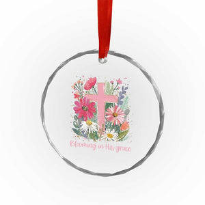 Blooming in His Grace Crystal Glass Ornament Boho Wildflower Christian Faith Bible Verse TS14 Print Your Wear