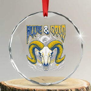 Blue and Gold Lightning Ram Skull Bighorn Sheep Graphic Crystal Glass Ornament Electric City Pride TS02 Transparent Glass 3'' Circle Print Your Wear