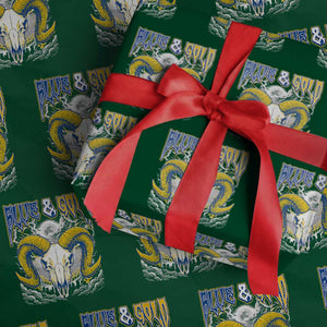 Blue and Gold Lightning Ram Skull Bighorn Sheep Graphic Wrapping Paper Roll Electric City Pride TS02 Green Print Your Wear