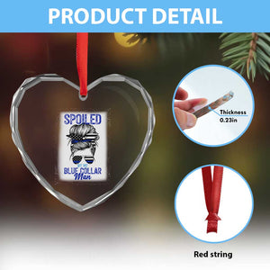 Blue Collar Wife Life Messy Bun Heart Crystal Glass Ornament TS14 Print Your Wear