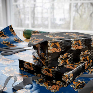 Boho Cat Wild Flowers Wrapping Paper Roll Vintage Autumn Cozy Black Cat Pumpkin Halloween TS10 Black Print Your Wear