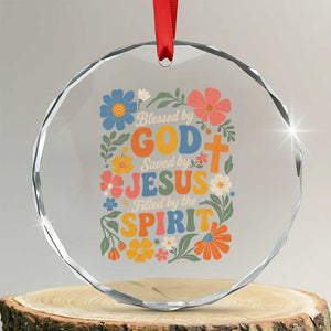Boho Floral Christian Crystal Glass Ornament Blessed Saved By Jesus Cross Flower TS10 Transparent Glass 3'' Circle Print Your Wear