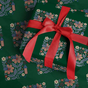 Boho Patriotic Daisy American Flag Floral Wrapping Paper Roll TS12 Green Print Your Wear
