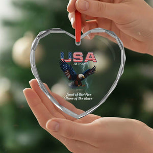 Bold Patriotic American Eagle Heart Crystal Glass Ornament Land of the Free Home of the Brave Est 1776 TS02 Print Your Wear