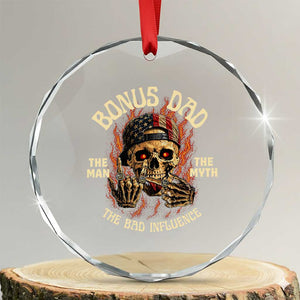 Bonus Dad Crystal Glass Ornament The Man Myth Bad Influence Step Dad Vintage Skull USA Flag TS10 Transparent Glass 3'' Circle Print Your Wear