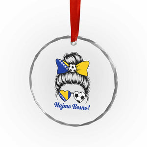 Bosnia Soccer Messy Bun Crystal Glass Ornament Hajmo Bosno Game Day Gift