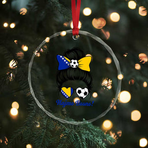 Bosnia Soccer Messy Bun Crystal Glass Ornament Hajmo Bosno Game Day Gift