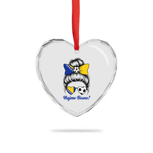 Bosnia Soccer Messy Bun Heart Crystal Glass Ornament Hajmo Bosno Game Day Gift