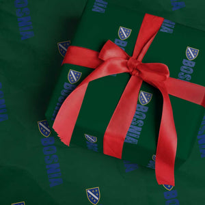 Bosnia Typography Coat of Arms Wrapping Paper Roll Golden Lily Shield Modern Graphic