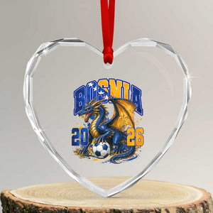 Bosnian Dragon Fudbal Fan Heart Crystal Glass Ornament Bosnia And Herzegovina Pride