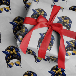 Bosnian Girl Messy Bun Flag Bandana Woman Graphic Wrapping Paper Roll Bosnia Herzegovina Pride