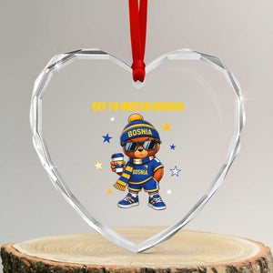 Bosnian Teddy Bear Fudbal Fan Heart Crystal Glass Ornament Off To Watch Bosnia