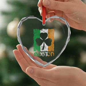 Boston St Patricks Day Heart Crystal Glass Ornament Distressed Shamrock Vintage Irish Flag TS11 Print Your Wear