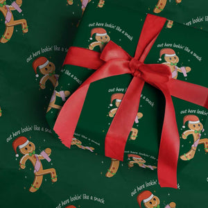 Boujee Gingerbread Man Wrapping Paper Roll Out Here Lookin' Like A Snack TS02 Green Print Your Wear