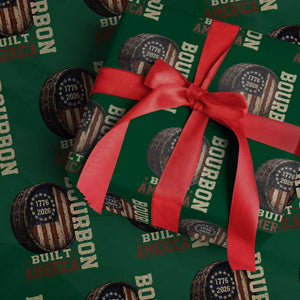 Bourbon Built America Vintage Distressed Graphic Wrapping Paper Roll American Flag Whiskey Barrel 1776 to 2026 Semiquincentennial Patriotic
