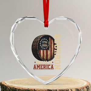 Bourbon Built America Vintage Distressed Graphic Heart Crystal Glass Ornament American Flag Whiskey Barrel 1776 to 2026 Semiquincentennial Patriotic