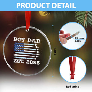 Boy Dad Est 2025 Crystal Glass Ornament Newborn Daddy Father Baby Boy Son USA Flag Fighter Jets TS10 Print Your Wear