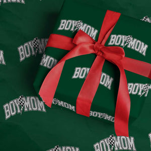 Boy Mom Lightning Bolt Checkered Varsity Son Mama Wrapping Paper Roll TS11 Green Print Your Wear