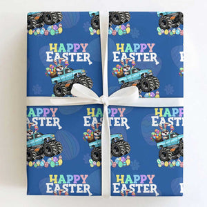 Boys Happy Easter Bunny Monster Truck Wrapping Paper Roll Eggs Cool Rabbit Car Lovers Toddler TS10 Royal Blue Print Your Wear