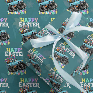 Boys Happy Easter Bunny Monster Truck Wrapping Paper Roll Eggs Cool Rabbit Car Lovers Toddler TS10 Teal Print Your Wear