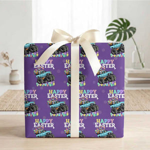 Boys Happy Easter Bunny Monster Truck Wrapping Paper Roll Eggs Cool Rabbit Car Lovers Toddler TS10 Purple Print Your Wear
