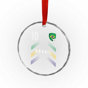 Brasil Number 10 Soccer Shield Graphic Jersey Style Crystal Glass Ornament Retro Futbol Football Fans Sports Lover