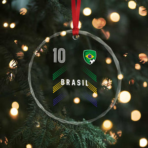 Brasil Number 10 Soccer Shield Graphic Jersey Style Crystal Glass Ornament Retro Futbol Football Fans Sports Lover