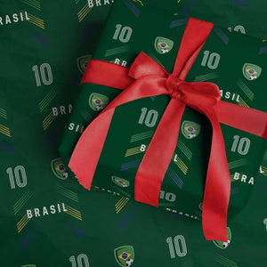 Brasil Number 10 Soccer Shield Graphic Jersey Style Wrapping Paper Roll Retro Futbol Football Fans Sports Lover